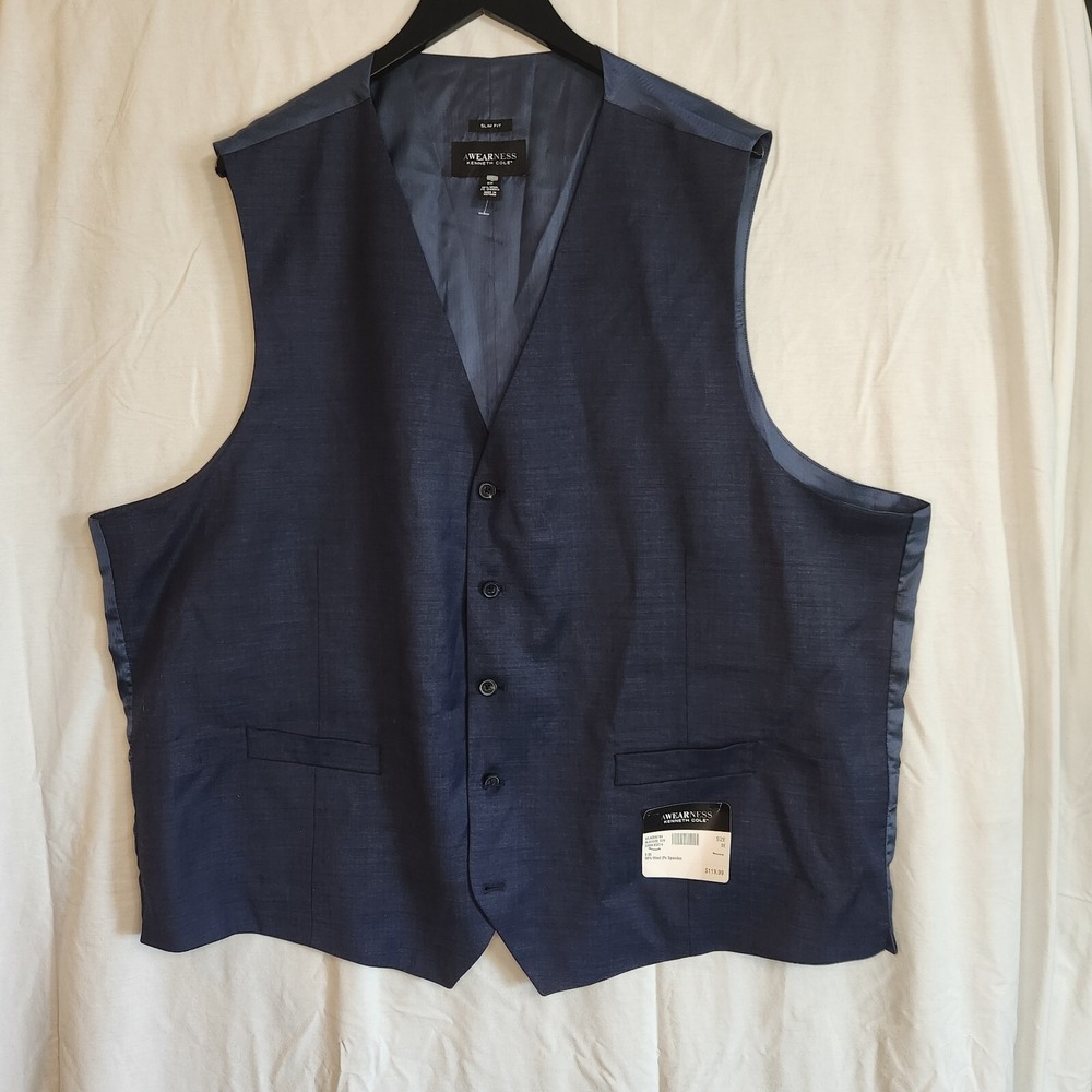 KENNETH COLE AWARENESS Vest Suit Separate Double Pocket Adjustable Navy Blue 5XL